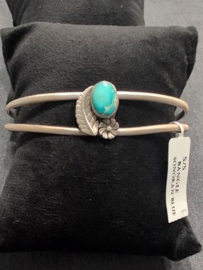 Sterling Silver Sonorna Blue Turquoise Leaf Cuff